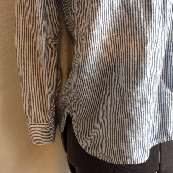 Gap Popover Shirt XS Blue White Stripe Top Tab Slv - Picture 5 of 8